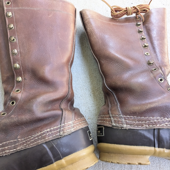 L.L. Bean Duck Boots Men 9 M Btown Leather Rubber - Picture 10 of 16